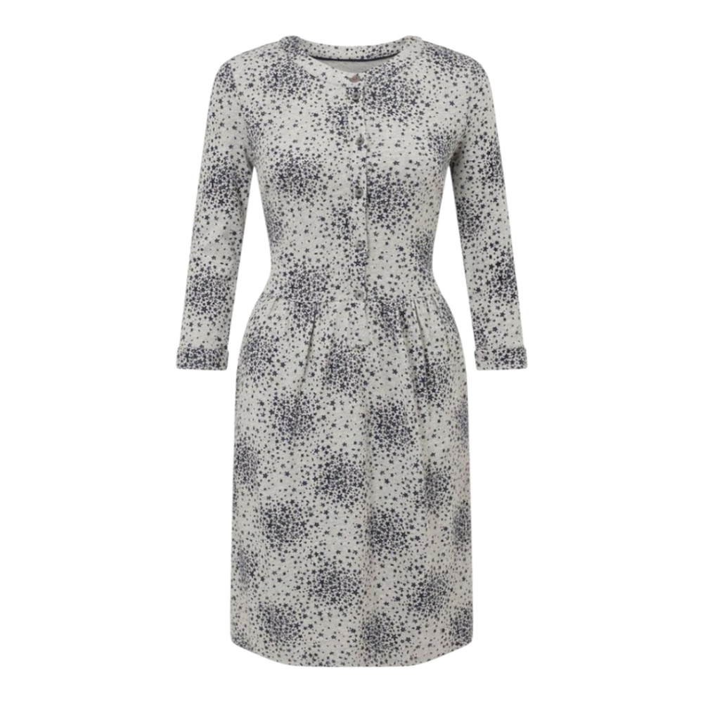 Boden Gray Marl Briar Dress Size 4L Pockets 100% Cotton Midi Navy & Gray